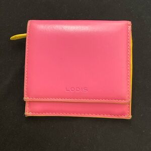 Lodis card holder wallet zipper pink yellow travel leather